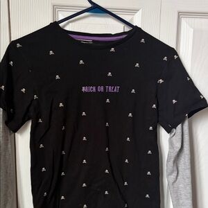 Denim & Flower Black Tee with Purple 'Trick or Treat' Graphic